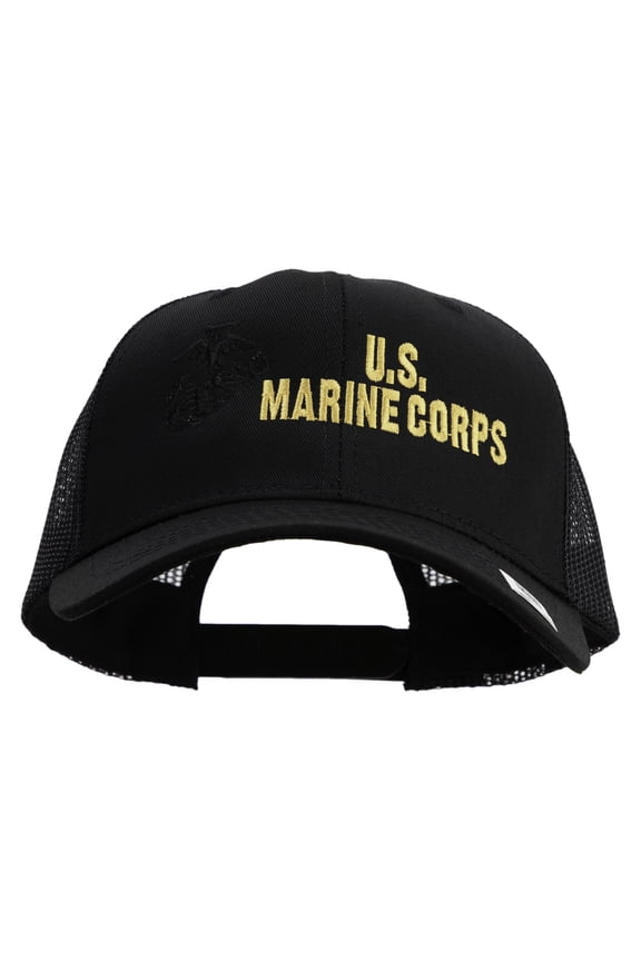 US Marine Corps Design Embroidered 6 Panel Structured Cotton Twill Mesh Cap Made in USA - Black OSFM