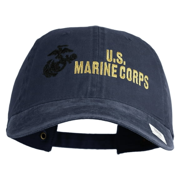 US Marine Corps Design Embroidered Washed Solid Pigment Dyed Cotton Twill Brass Buckle Cap - Navy OSFM
