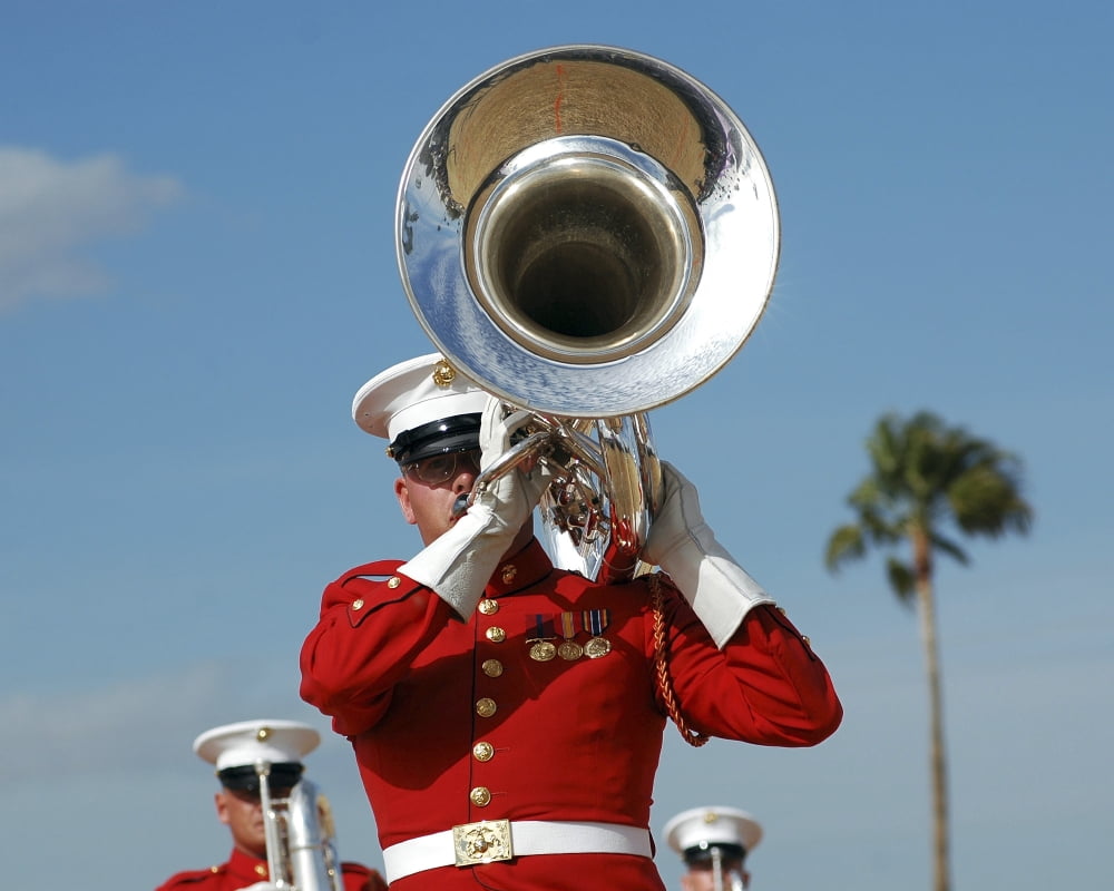 US Marine Corps Drum and Bugle Corps performing Canvas Art - Stocktrek Images (32 x 26)