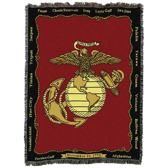 Pure Country Weavers US Marine Corps - Emblem Blanket - Military Tapestry Throw Woven from Cotton - Made in The USA (72x54)
