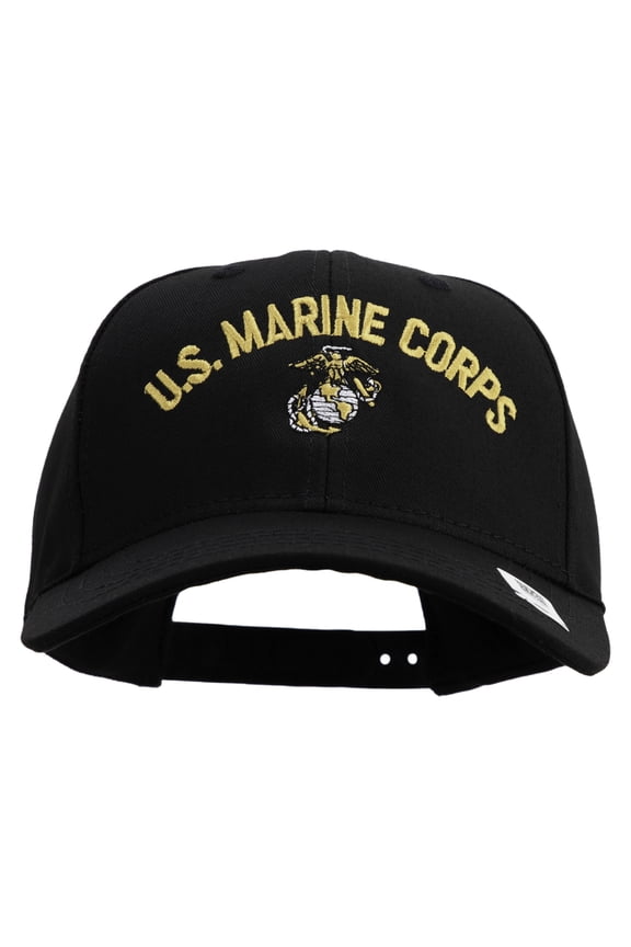 US Marine Corps Emblem Design Embroidered 6 Panel Structured Cotton Twill Cap Made in USA - Black OSFM