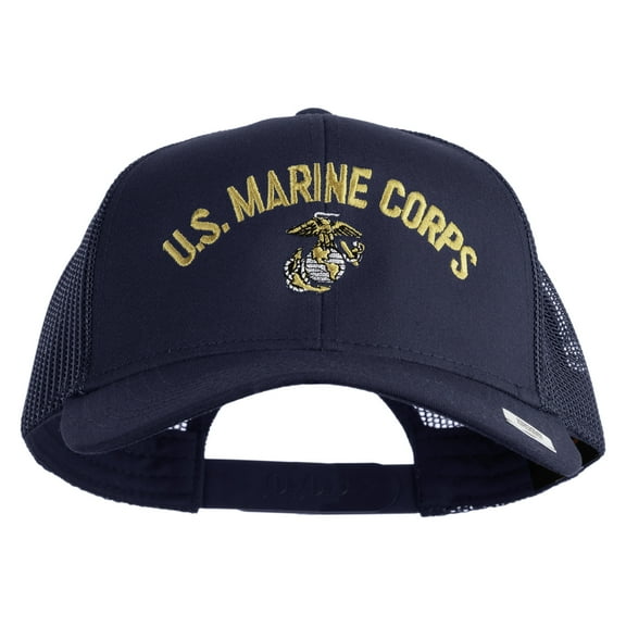 US Marine Corps Emblem Design Embroidered Solid Cotton Twill Mesh Prostyle Cap - Navy OSFM