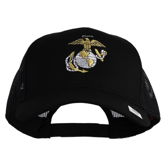 US Marine Corps Emblem Embroidered Solid Cotton Twill Mesh Prostyle Cap - Black OSFM
