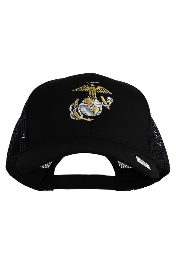 US Marine Corps Emblem Embroidered Solid Cotton Twill Mesh Prostyle Cap - Black OSFM