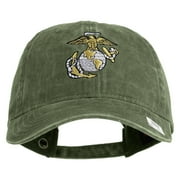 US Marine Corps Emblem Embroidered Washed Solid Pigment Dyed Cotton Twill Brass Buckle Cap - Olive OSFM