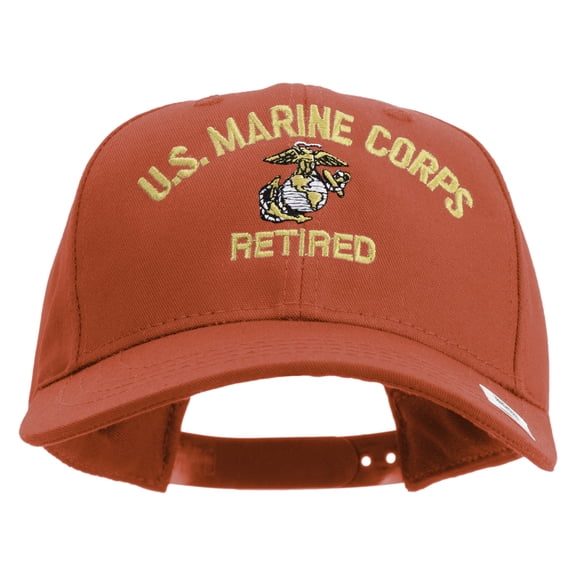 US Marine Corps Retired Design Embroidered 6 Panel Structured Cotton Twill Cap Made in USA - Red OSFM