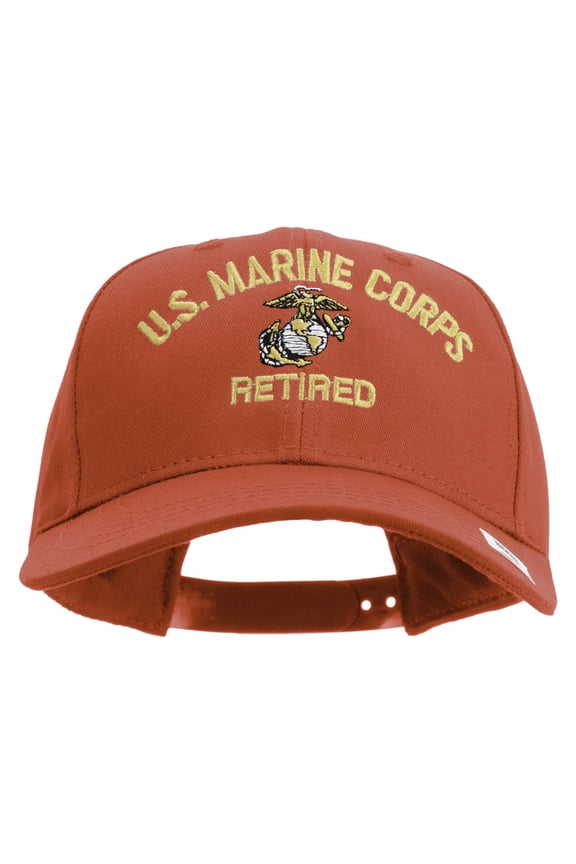 US Marine Corps Retired Design Embroidered 6 Panel Structured Cotton Twill Cap Made in USA - Red OSFM