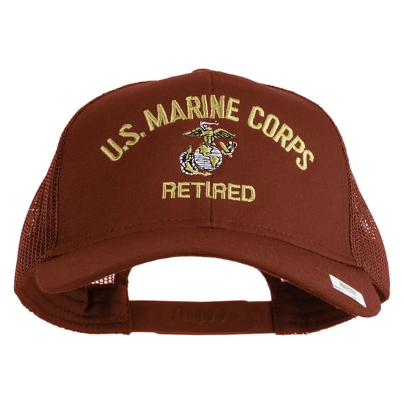 US Marine Corps Retired Design Embroidered Solid Cotton Twill Mesh Prostyle Cap - Red OSFM