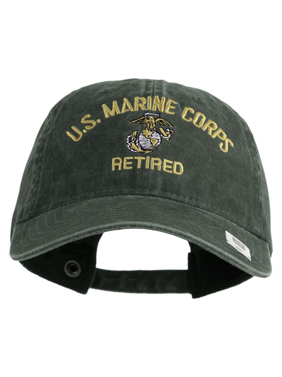 US Marine Corps Retired Design Embroidered Washed Solid Pigment Dyed Cotton Twill Brass Buckle Cap - Dk Green OSFM