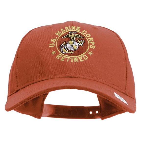US Marine Corps Retired Emblem Embroidered 6 Panel Structured Cotton Twill Cap Made in USA - Red OSFM