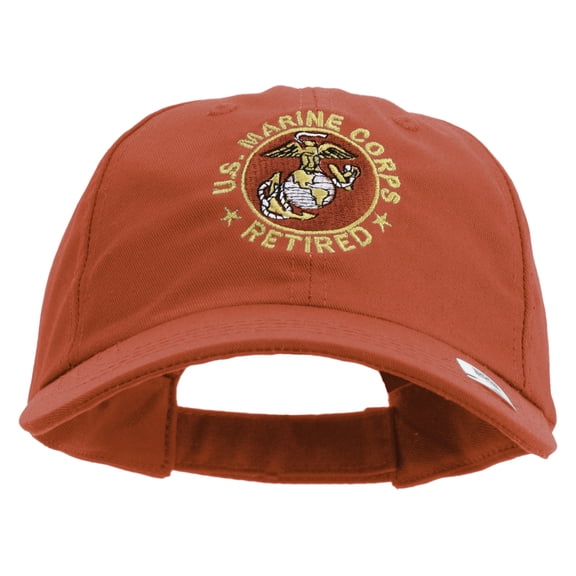 US Marine Corps Retired Emblem Embroidered 6 Panel Unstructured Cotton Twill Cap Made in USA - Red OSFM