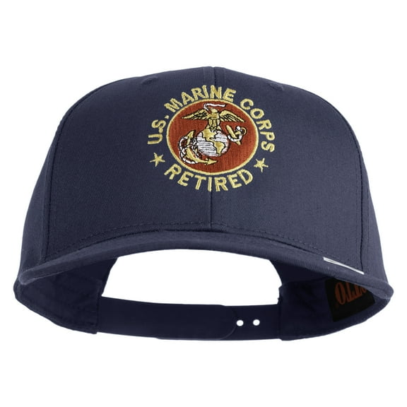 US Marine Corps Retired Emblem Embroidered Solid Cotton Twill Pro Style Cap - Navy OSFM