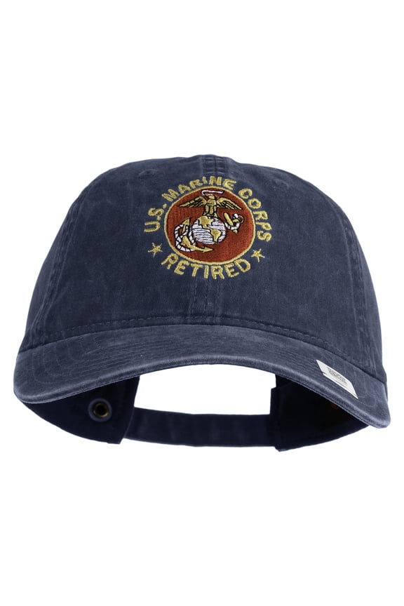 US Marine Corps Retired Emblem Embroidered Washed Solid Pigment Dyed Cotton Twill Brass Buckle Cap - Navy OSFM