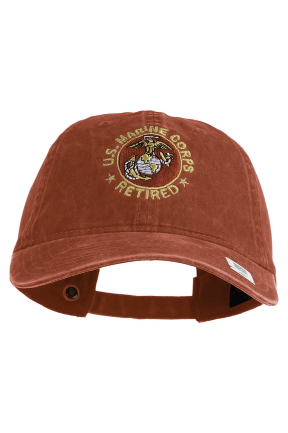 US Marine Corps Retired Emblem Embroidered Washed Solid Pigment Dyed Cotton Twill Brass Buckle Cap - Red OSFM