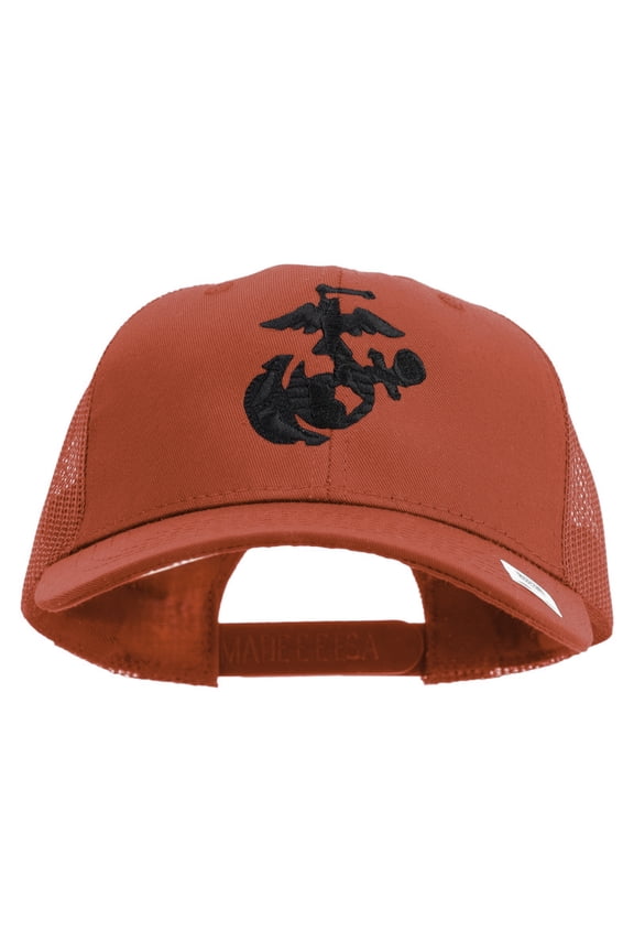US Marine Corps Seal Embroidered 6 Panel Structured Cotton Twill Mesh Cap Made in USA - Red OSFM