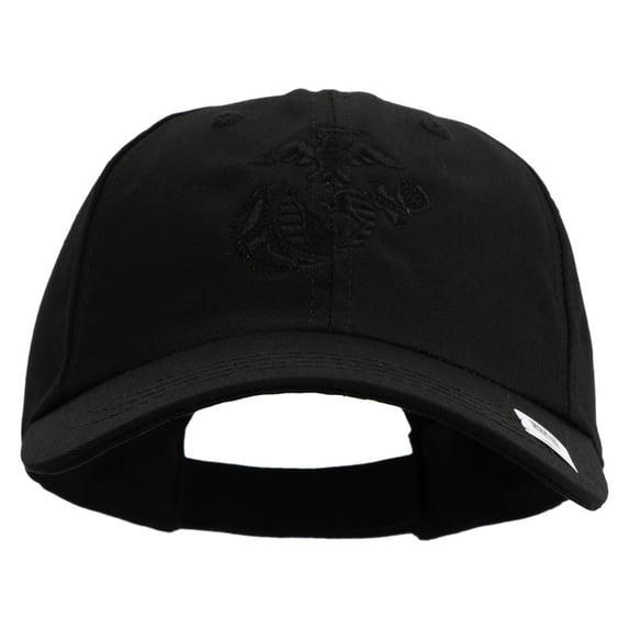 US Marine Corps Seal Embroidered 6 Panel Unstructured Cotton Twill Cap Made in USA - Black OSFM
