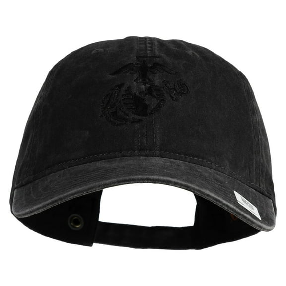 US Marine Corps Seal Embroidered Washed Solid Pigment Dyed Cotton Twill Brass Buckle Cap - Black OSFM