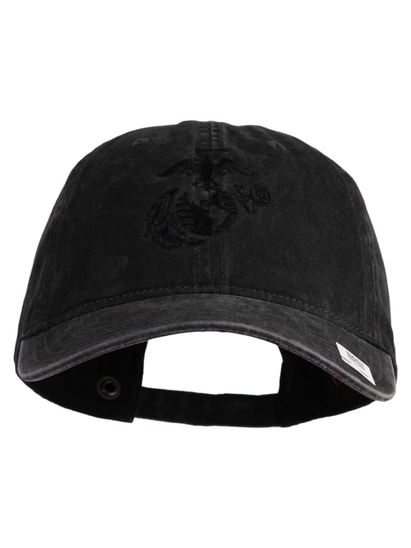 US Marine Corps Seal Embroidered Washed Solid Pigment Dyed Cotton Twill Brass Buckle Cap - Black OSFM
