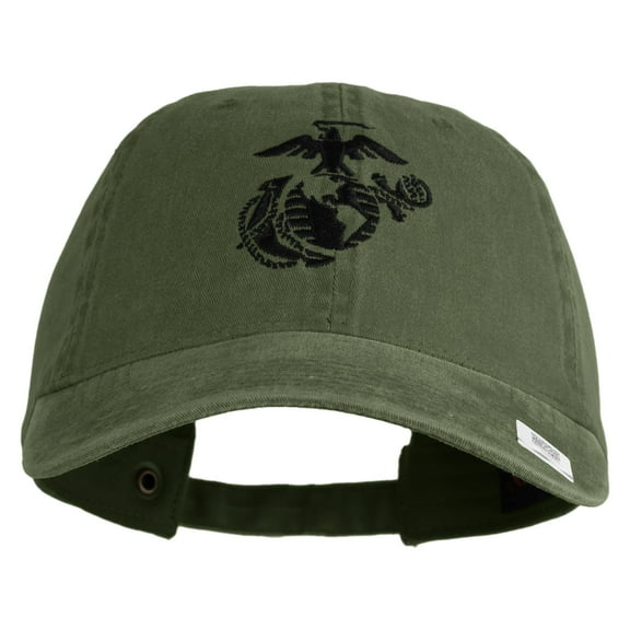 US Marine Corps Seal Embroidered Washed Solid Pigment Dyed Cotton Twill Brass Buckle Cap - Olive OSFM