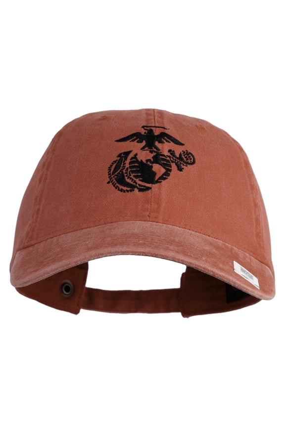 US Marine Corps Seal Embroidered Washed Solid Pigment Dyed Cotton Twill Brass Buckle Cap - Red OSFM