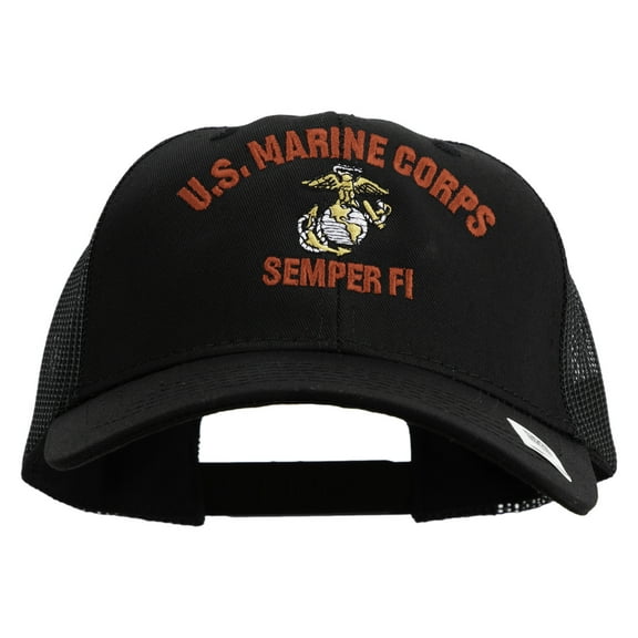 US Marine Corps Semper Fi Embroidered 6 Panel Structured Cotton Twill Mesh Cap Made in USA - Black OSFM