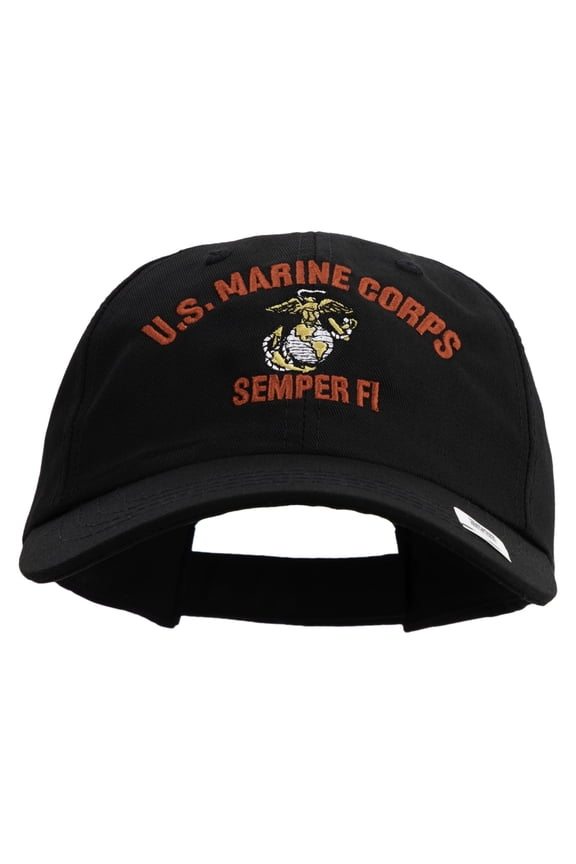US Marine Corps Semper Fi Embroidered 6 Panel Unstructured Cotton Twill Cap Made in USA - Black OSFM
