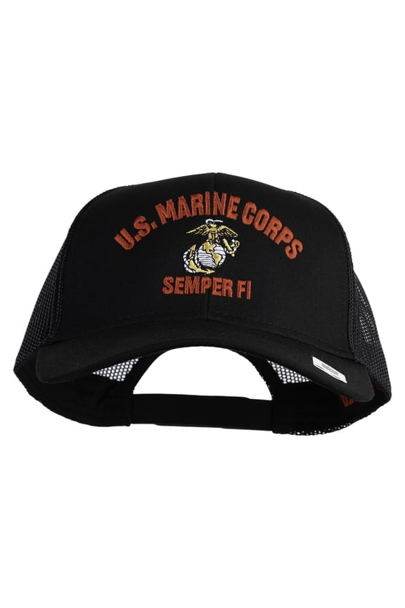 US Marine Corps Semper Fi Embroidered Solid Cotton Twill Mesh Prostyle Cap - Black OSFM