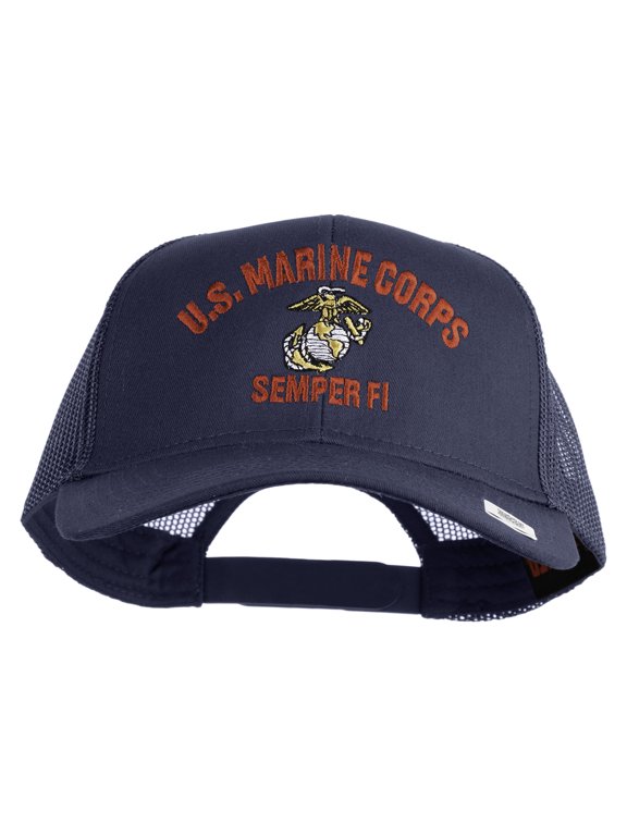 US Marine Corps Semper Fi Embroidered Solid Cotton Twill Mesh Prostyle Cap - Navy OSFM
