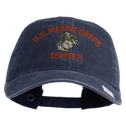 US Marine Corps Semper Fi Embroidered Washed Solid Pigment Dyed Cotton Twill Brass Buckle Cap - Navy OSFM