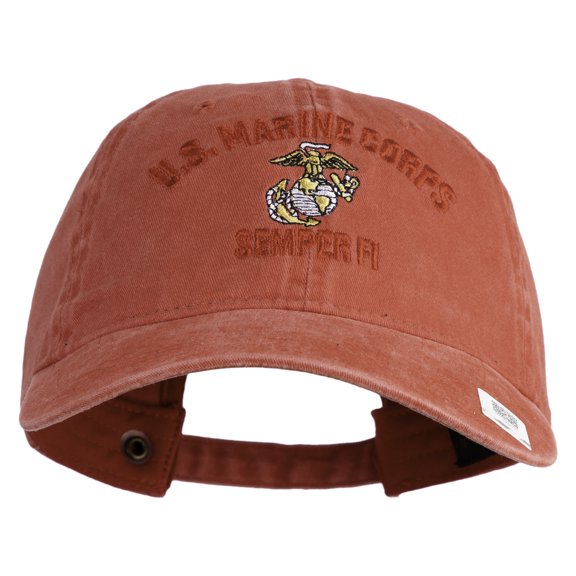US Marine Corps Semper Fi Embroidered Washed Solid Pigment Dyed Cotton Twill Brass Buckle Cap - Red OSFM