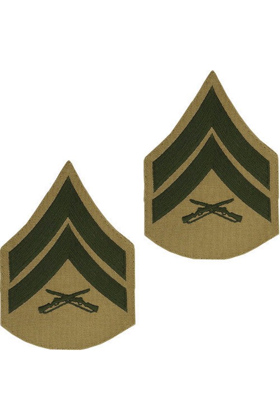 US Marine Corps USMC Corporal US Made CPL Green Khaki Chevron Embroidered