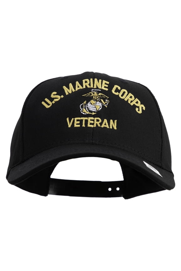 US Marine Corps Veteran Design Embroidered 6 Panel Structured Cotton Twill Cap Made in USA - Black OSFM
