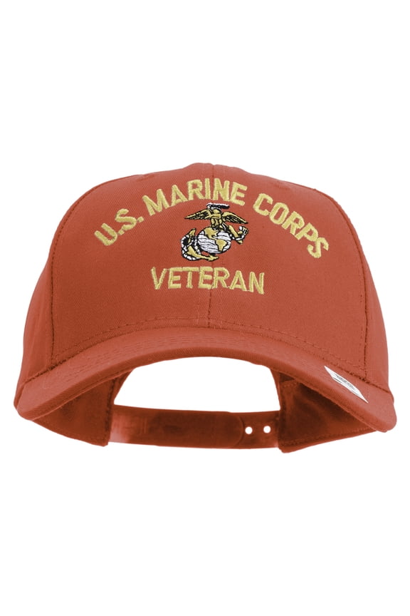 US Marine Corps Veteran Design Embroidered 6 Panel Structured Cotton Twill Cap Made in USA - Red OSFM