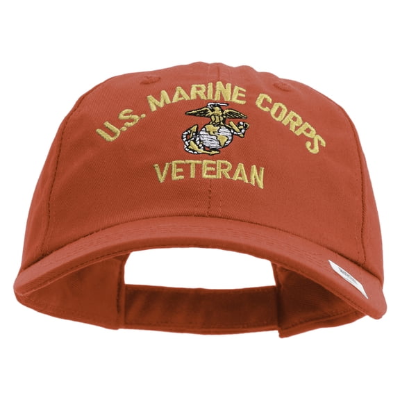 US Marine Corps Veteran Design Embroidered 6 Panel Unstructured Cotton Twill Cap Made in USA - Red OSFM