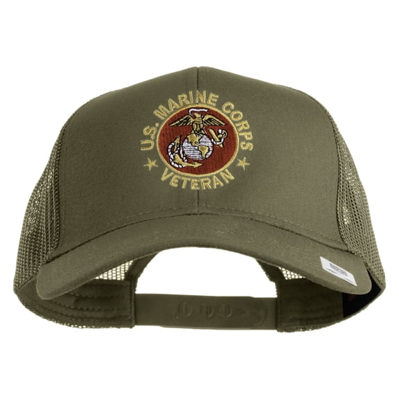 US Marine Corps Veteran Emblem Embroidered Solid Cotton Twill Mesh Prostyle Cap - Khaki OSFM