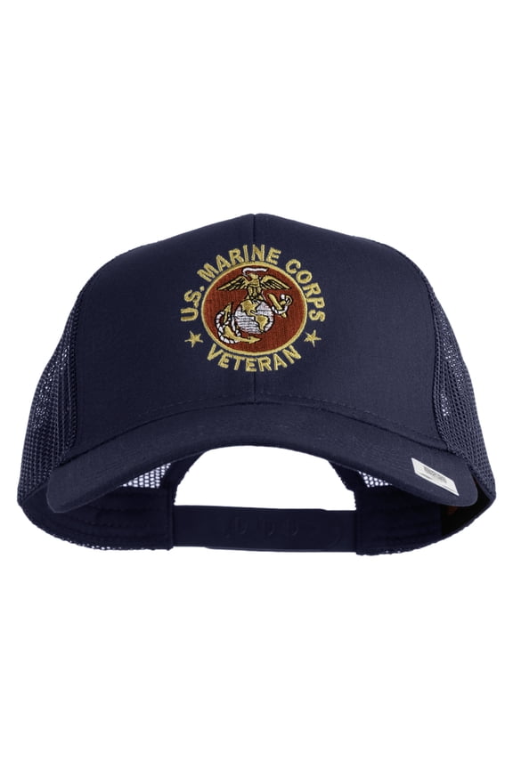 US Marine Corps Veteran Emblem Embroidered Solid Cotton Twill Mesh Prostyle Cap - Navy OSFM