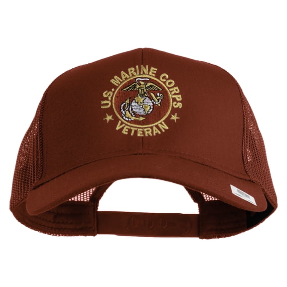 US Marine Corps Veteran Emblem Embroidered Solid Cotton Twill Mesh Prostyle Cap - Red OSFM
