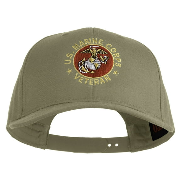 US Marine Corps Veteran Emblem Embroidered Solid Cotton Twill Pro Style Cap - Khaki OSFM