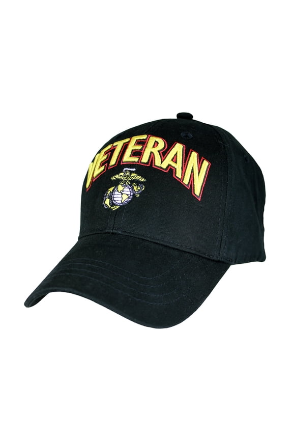 US Marine Corps Veteran Hat With Globe and Anchor Black Baseball Cap