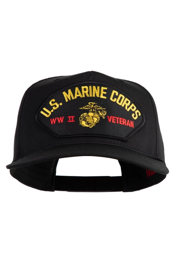 US Marine Corps WWII Veteran Patched Solid Cotton Twill 5 Panel Prostyle Snap Cap - Black OSFM