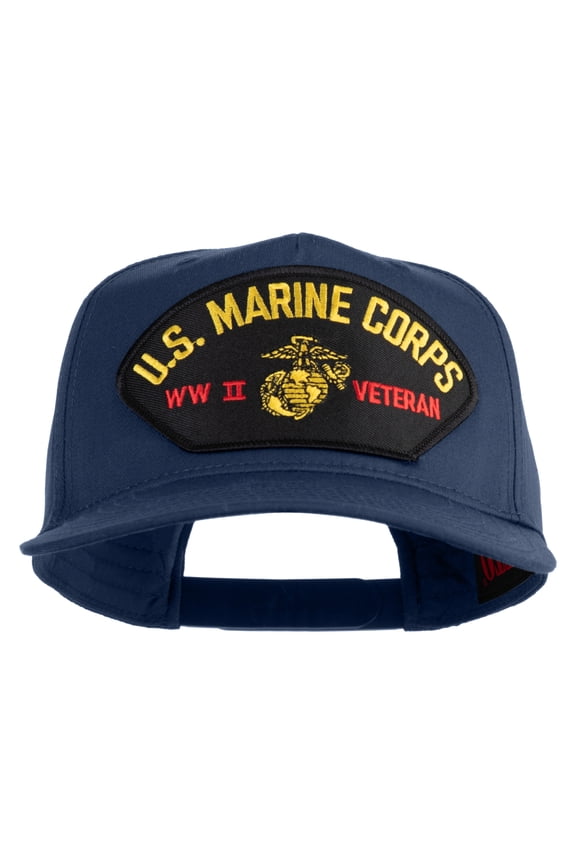 US Marine Corps WWII Veteran Patched Solid Cotton Twill 5 Panel Prostyle Snap Cap - Navy OSFM