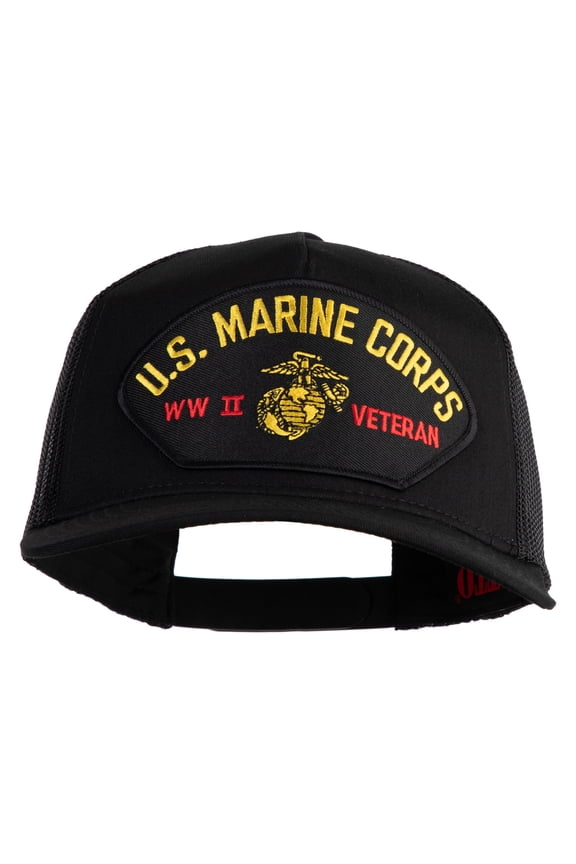 US Marine Corps WWII Veteran Patched Solid Cotton Twill 5 panel Mesh Back Cap - Black OSFM