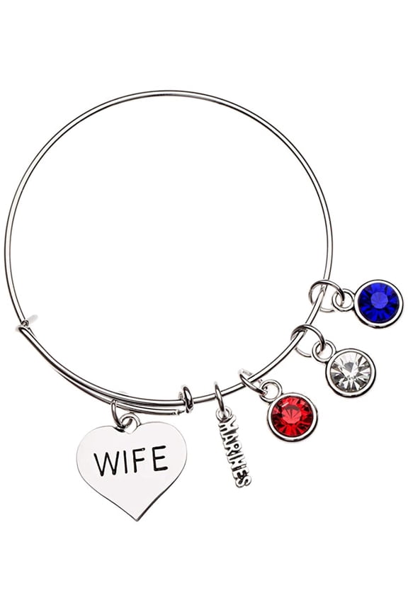 US Marine Corps Wife Bangle Bracelet, Proud Marine Wife Charm Bracelet - Wife Jewelry Gift