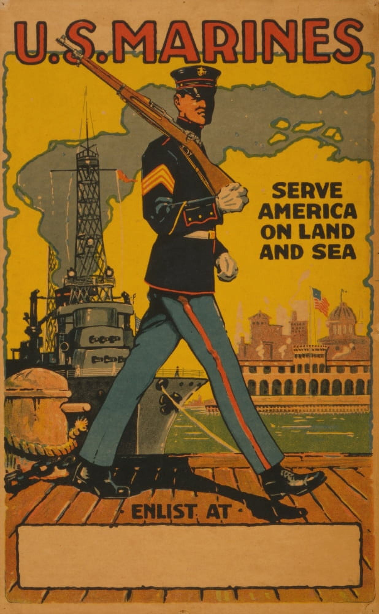 US Marine Recruitment poster 1914-1918 Canvas Art - Unknown (24 x 36)