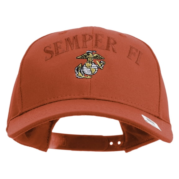 US Marine Semper Fidelis Design Embroidered 6 Panel Structured Cotton Twill Cap Made in USA - Red OSFM