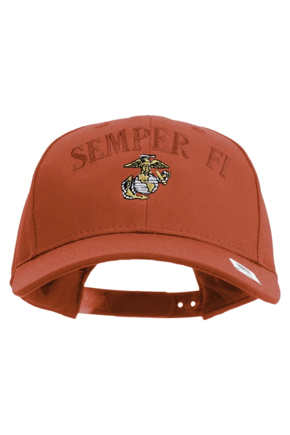 US Marine Semper Fidelis Design Embroidered 6 Panel Structured Cotton Twill Cap Made in USA - Red OSFM