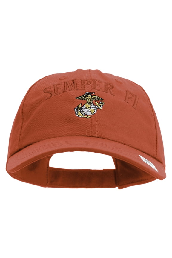 US Marine Semper Fidelis Design Embroidered 6 Panel Unstructured Cotton Twill Cap Made in USA - Red OSFM