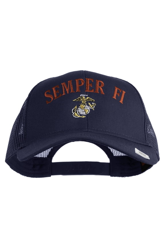 US Marine Semper Fidelis Design Embroidered Solid Cotton Twill Mesh Prostyle Cap - Navy OSFM