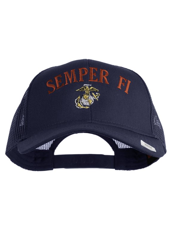 US Marine Semper Fidelis Design Embroidered Solid Cotton Twill Mesh Prostyle Cap - Navy OSFM