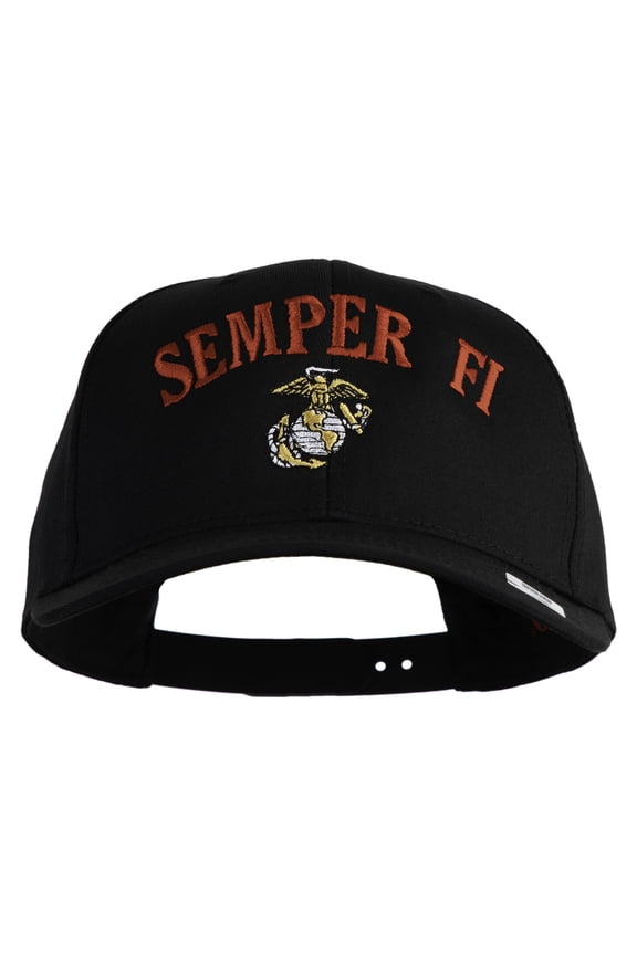 US Marine Semper Fidelis Design Embroidered Solid Cotton Twill Pro Style Cap - Black OSFM